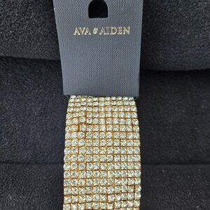 Ava & Aiden Rhinestone Wide Cuff Bracelet in Gold Tone
